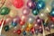 Colorful balloons, balloons with helium, under the ceiling, birthday, holiday