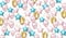 Colorful balloons fly with helium. Background with festive realistic 3d balloons with ribbon and gold glitter confetti