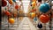 colorful balloons hanging from the ceiling of a room