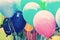 Colorful balloons, leisure activity, retro filter
