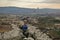 Colorful balloons over Cappadocia. Below you can see rocks, plains, gorges