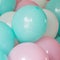 Colorful balloons pastel colors closeup. Birthday or party mockup for planning. Festive greeting card. Holiday concept. pink, mint