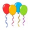 Colorful balloons with ribbons. Cartoon. Vector illustration