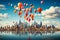 Colorful Balloons Soaring Across Urban Skyline