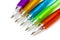 Colorful ballpoint pens closeup