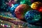 colorful balls with glitter close background, neural network generated art