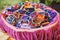 Colorful of bangles or embrace on the pink tray for indian Wedding