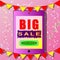 Colorful Banner, Tag, sign Big Sale Online Shop. Salute, confetti, flags, ribbons, tablet on pink background