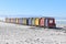 Colorful bathing cabins on the beach in Muizenberg in Cape Town, South Africa