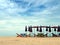 Colorful beach chairs and umbrellas for tourism relax in vocation