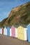 Colorful Beach Huts at Seaton, Devon, UK.
