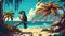 Colorful beach landscape in pixels