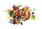 Colorful beads. Glass, seed beads and felted beads for jewelry making on white background