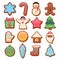 Colorful beautiful Christmas cookies icons set