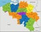 Colorful Belgium political map with clearly labeled, separated layers.