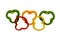 Colorful bell pepper rings arranged like olympic rings