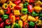 Colorful Bell Peppers Assortment Top View. Generative AI