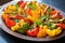 colorful bell peppers grilled and served on a large dish