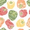 Colorful bell peppers. Seamless pattern. Scratched