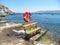 Colorful bench on sea shore