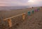 Colorful benches on the lake shore