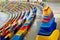 Colorful benches in a stadium