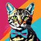 Colorful Bengal Cat With Bowtie: Pop Art Graphic Design