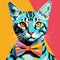 Colorful Bengal Cat With Bowtie: A Pop Art Tribute To Andy Warhol