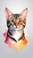 Colorful Bengal cat illustration on watercolor splash isolated on white background