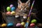 Colorful Bengal Kitten Playing with Easter Joy