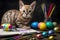 Colorful Bengal Kitten Playing with Easter Joy