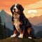 Colorful Bernese Mountain Dog In Majestic Forest Landscape