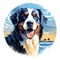 Colorful Bernese Mountain Dog On The Ocean In A Landscape Style