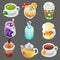 Colorful beverage cartoon object item set