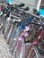 Colorful bicycles parked