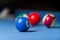 Colorful billiards balls. Billiard ball at blue table. Colorful