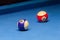 Colorful billiards balls. Billiard ball at blue table. Colorful American pool snooker balls background. American Billiard in bar.