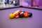 Colorful billiards balls. Billiard ball at blue table. Colorful American pool snooker balls background. American Billiard in bar.