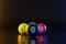 Colorful Billiards balls on nightlife background with pool game and entertainment concept. Realistic 3D rendering and space for