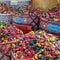 Colorful bins heaped high with brightly colored dried flowers or potpourri at market in Marrakech