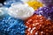 Colorful Biodegradable Plastic Grains Scattered..AI