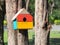 Colorful Bird Houses in the park Hanging on a tree, The bird house was placed at various points.birdhouse forest