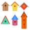 Colorful bird houses set vector illustration isolated on white background