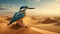 Colorful Bird In Hyperrealistic Fantasy Style On Desert Landscape