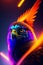 A colorful bird with orange and blue feathers, A colorful eagle bird with yellow background, Ai Generated.