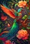 Colorful bird rainbow colors painting Mucha style