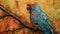 Colorful Bird Sitting On Batik Textile Painting