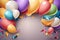 Colorful birthday background with balloons. Generative AI Illustrations