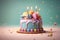 Colorful Birthday Cake on Pastel Background for Sweet Celebrations and Happy Moments. created with Generative AI