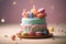 Colorful Birthday Cake on Pastel Background for Sweet Celebrations and Happy Moments. created with Generative AI